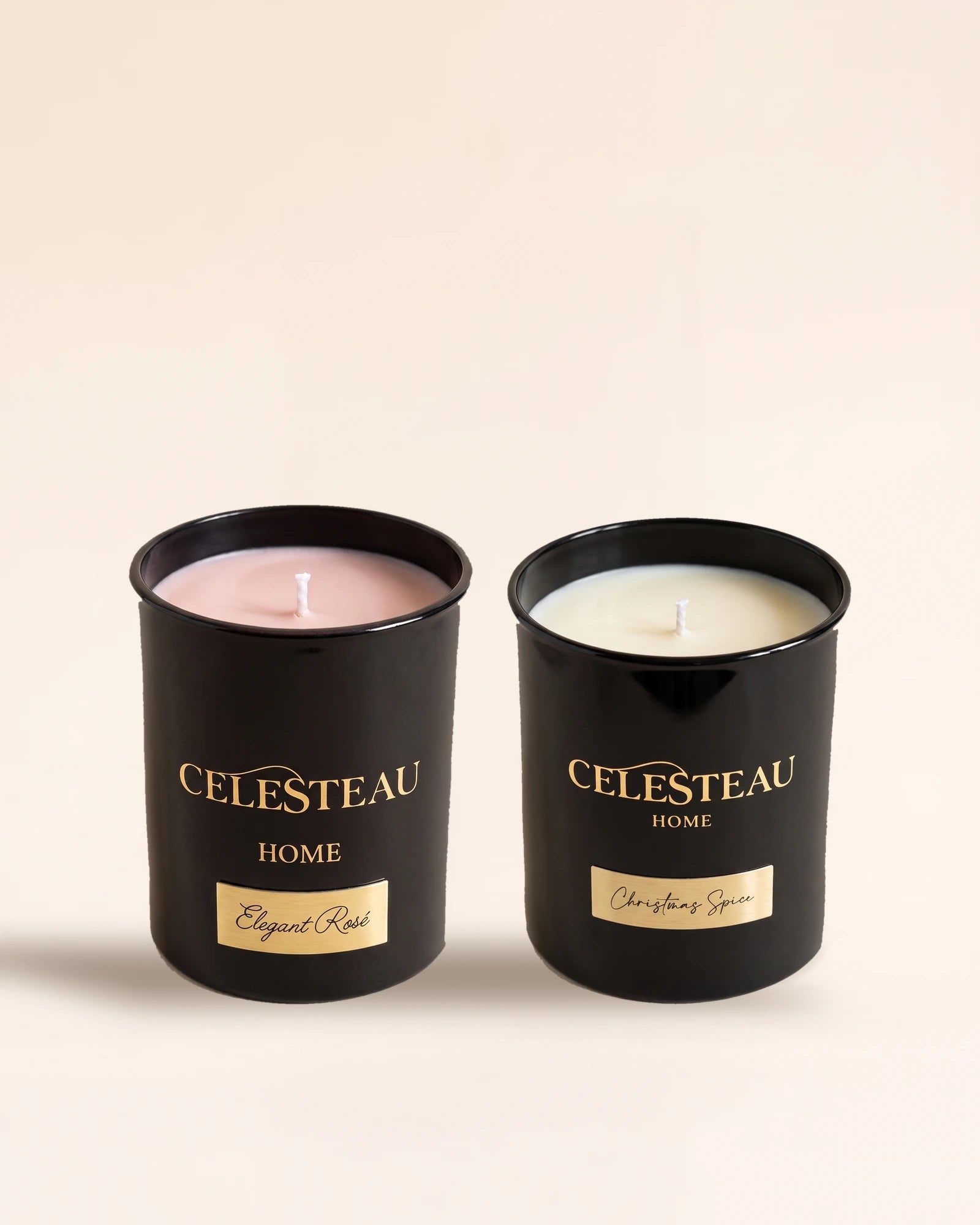 Duftkerzen-Set – Elegant Rosé & Christmas Spice ohne Deckel – Blick auf das Wachs